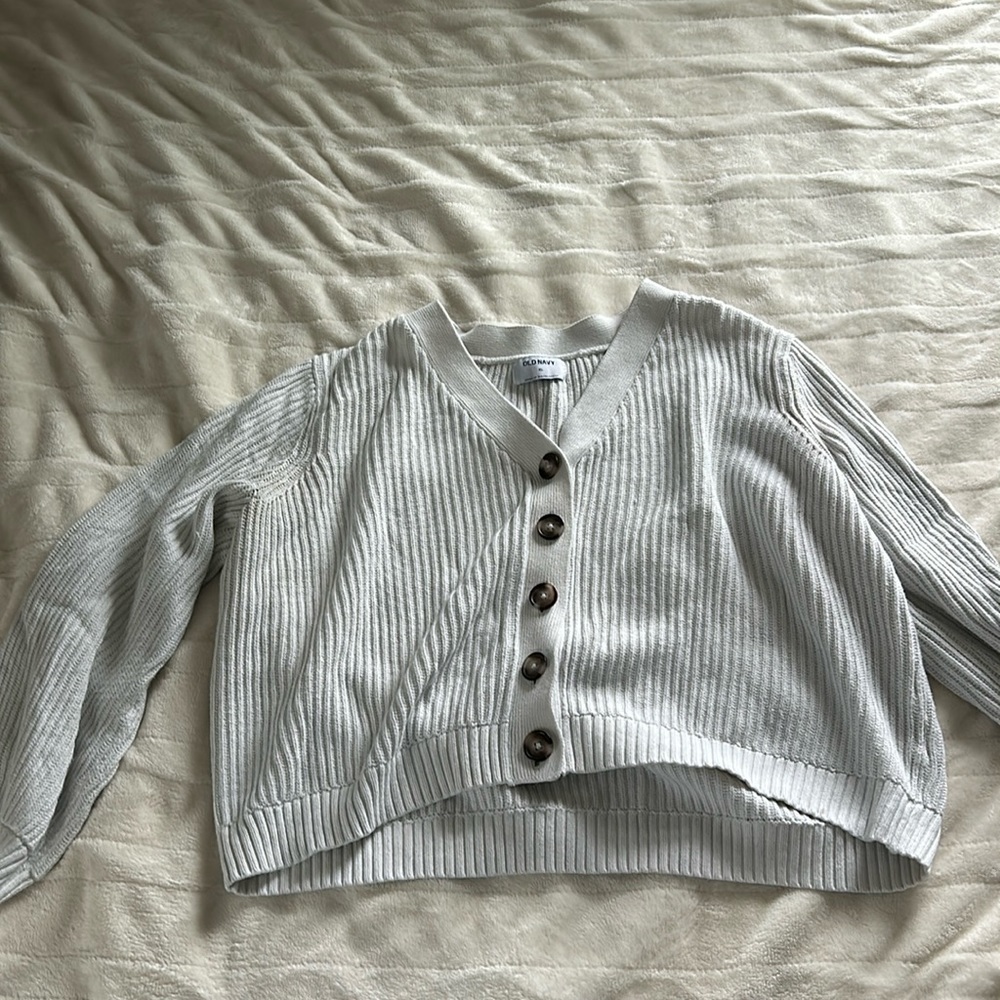 white button down sweater